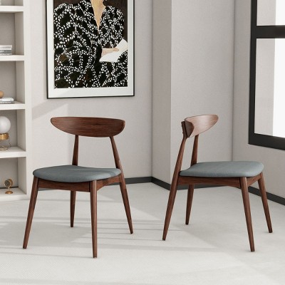 Coolbibila Casual Kitchen Dining Chairs Set Of 2,Fabric Upholstered Seat And Wood Frame Round Legs, Armless Curved Back Dining Chair