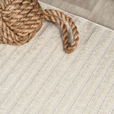 Aarhus Ivory Synthetic Striped 3' x 5' Indoor/Outdoor Rug