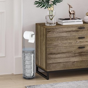 VYNXARIA Freestanding Toilet Paper Holder with Storage,Handmade Woven Toilet Paper Roll Holder Stand,Rattan Sturdy Bathroom Decor Farmhouse,Gray - 1 of 4