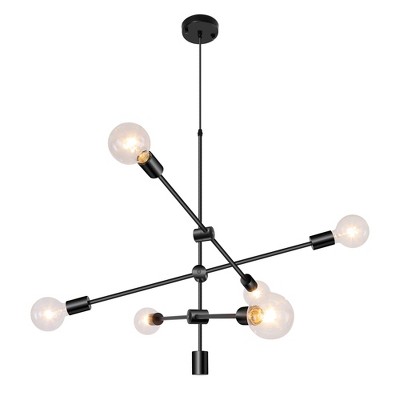 DORESshop 6-Light Black Unique Modern Linear Chandelier Pendant