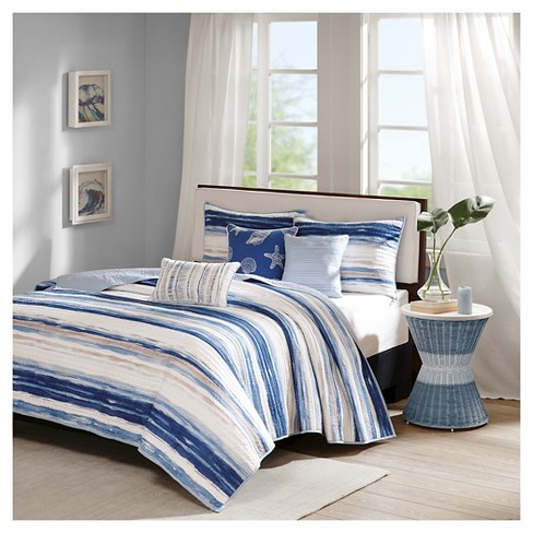 Fairbanks Beach Striped Quilted Coverlet Set Blue 6pc Target