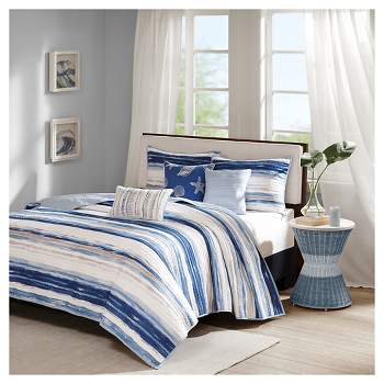 Fairbanks Beach Striped Quilted Coverlet Set (Full/Queen) Blue - 6pc