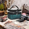 Makeup Bag Cosmetic Bag Travelling Double Layer Make Up Bag Organizer Medium Case for Women Girls Reusable Toiletry Bags(Dark Green) - 3 of 4