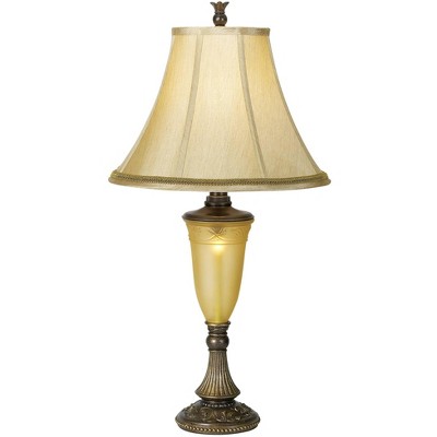Kathy Ireland Traditional Table Lamp with USB Port Nightlight 30" Tall Antique Bronze Glass Bell Shade for Living Room Bedroom