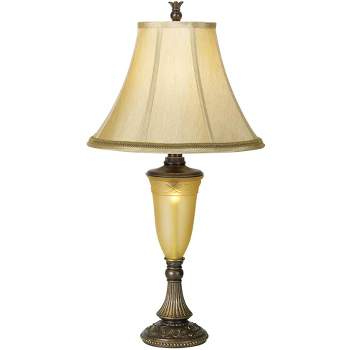 Kathy Ireland Sorrento Traditional Table Lamp 30" Tall Antique Bronze Glass with USB Dimmer Nightlight Flared Bell Shade for Bedroom Living Room Home
