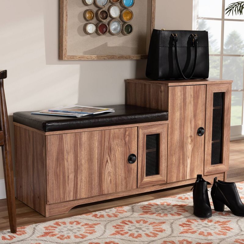 2 Door Valina Faux Leather Wood Shoe Storage Bench with Cabinet Brown - Baxton Studio, 5 of 14
