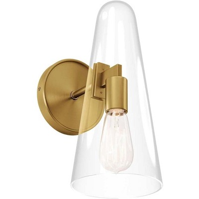 Sleek Satin Brass Beacon Wall Sconce with Clear Glass Shade