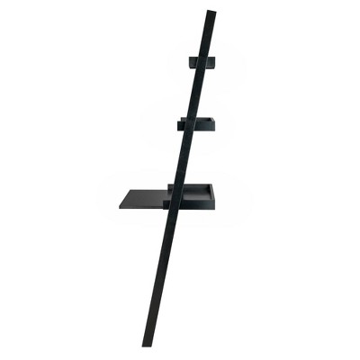 Sleek Black Wood Composite Leaning Desk with 2 Shelves
