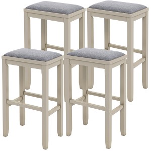 Tangkula 4 PCS Upholstered Wooden Bar Stools Bar Height Chairs Dining - 1 of 4