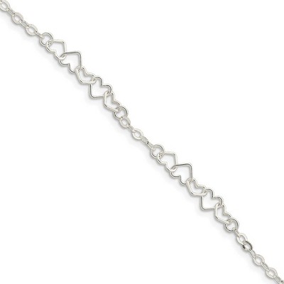 Black Bow Jewelry Sterling Silver Chain of Hearts Anklet