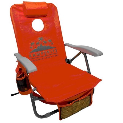 Kamp-Rite BC050 SAC-IT-UP Portable Reclining Folding Camping Patio Lounge Lawn Cornhole Beach Chair Seat with Backpack Straps and Holder, Orange