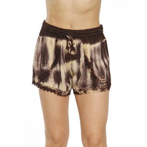 Riviera Sun Women's Tie-Dye Boho Shorts – Lightweight Rayon Summer Lounge Shorts with Crochet Trim and Drawstring Waist - 1 of 2
