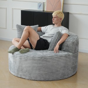 WJSHome 50'' Corduroy Single Foam Couche, Oversized Round Chair with Pillows, Circle Chair Sleeper Couch , Sleeper Boneless Sofa for Reading,Gray - 1 of 4