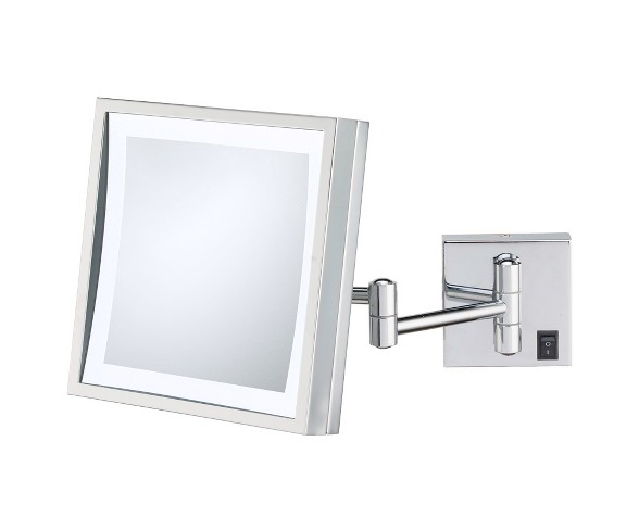 Square Single-Sided LED Lighted Hardwired Wall Magnified Makeup Bathroom Mirror Chrome - Aptations