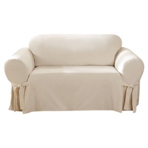 Duck Loveseat Slipcover Natural - Sure Fit: Cotton Stretch Fit, Machine Washable, Indoor Use - 1 of 4