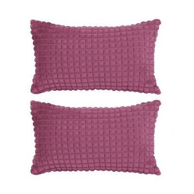 PiccoCasa Faux Fur Micro Plush Solid Plaid Sofa Throw Pillow Cover 2 Pcs 12" x 20"