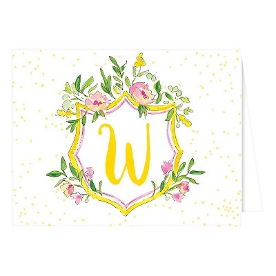 10ct Folded Notes - Vintage Floral Crest Monogram - W