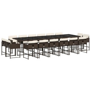 vidaXL 17-Piece Patio Dining Set - Brown Poly Rattan with Cushions and Tempered Glass Tabletop - Outdoor Furniture for Garden, Backyard, Patio - 1 of 4