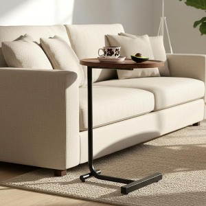 Homy Casa Walnut C-Shaped End Table with Metal Base, Modern Sofa Side Table for Living Room and Bedroom - 1 of 4