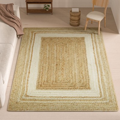 Maxax jute Door Mat，Hand Woven Area Rug, Boho Rustic Style, Natural Fiber Jute Rug Stripe for Entryway and Hallway