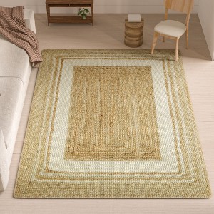 Maxax jute Door Mat，Hand Woven Area Rug, Boho Rustic Style, Natural Fiber Jute Rug Stripe for Entryway and Hallway - 1 of 3