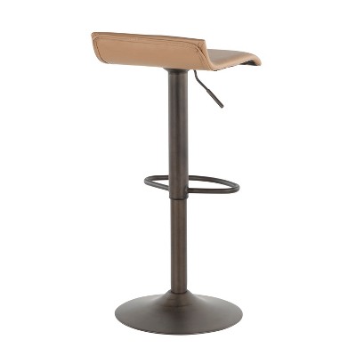 Set of 2 Brown Faux Leather Adjustable Swivel Barstools with Steel Base