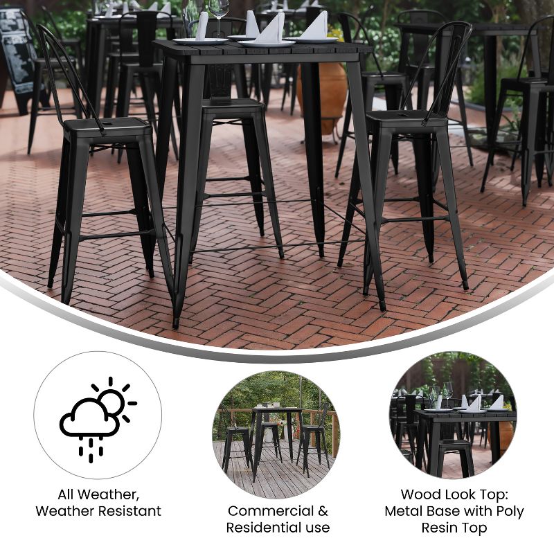 Merrick Lane Indoor/Outdoor Bar Top Table, 31.5" Square All Weather Poly Resin Top with Steel base, 5 of 11