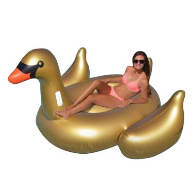 Swimline Golden Swan 75 Inch Inflatable PVC Giant Rideable Raft Pool Float, Gold