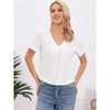 INSPIRE CHIC Women's Knit V Neck Texture Short Sleeves Button Down Casual Blouse - 4 of 4