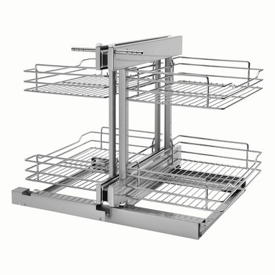 Rev-A-Shelf Dual Tier Pullout Shelf Storage Organizer for Blind Corner Kitchen or Bathroom Cabinets,15", 4 Shelves, Silver, 5PSP-15-CR