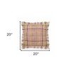 HomeRoots 20" Pink And Yellow Cotton Plaid Throw Pillow with Fringe - 3 of 4