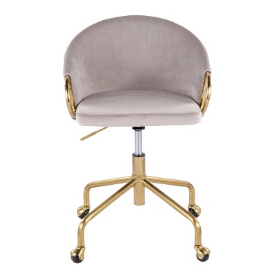 Claire Modern Swivel Task Chair in Silver Velvet with Gold Metal Base