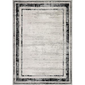 Washable Modern Distressed Edge Thin Indoor Rug, Low Pile Area Rug with Stain Resistant Surface, Non Slip Backing & Easy Clean - 1 of 4