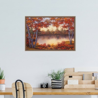 Red and Gold Trees Landscape Canvas Print with Beaded Bronze Frame