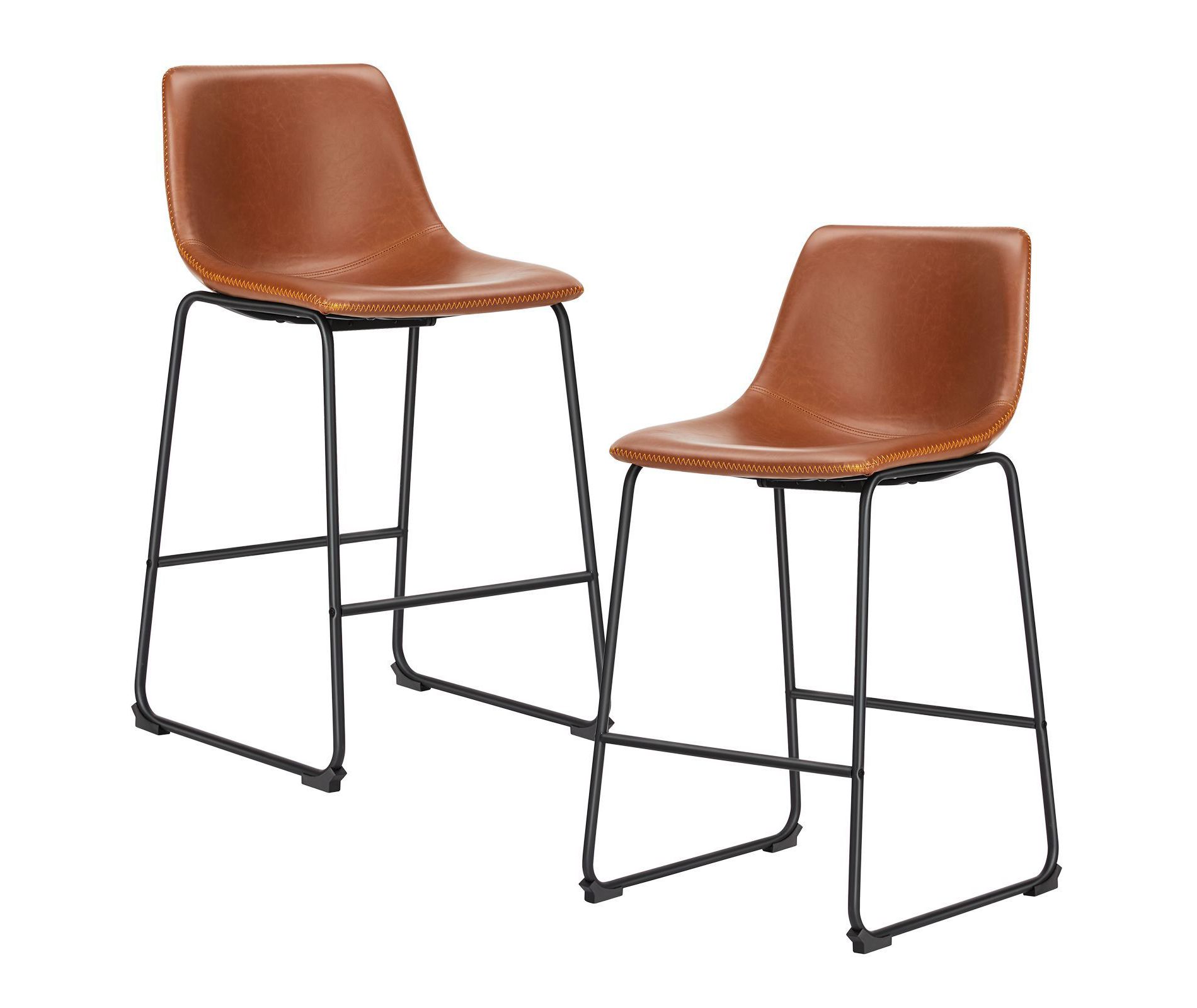 JIONJOY 26 in. Metal Frame Counter Stool with Faux Leather Seat Set of 2 -Brown