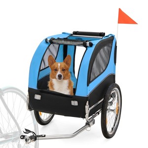 Costway Dog Bike Trailer Foldable Pet Cart with 3 Entrances  for Travel Grey/Red/Blue - 1 of 4