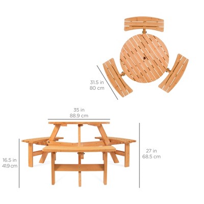 Natural Wood 6-Person Circular Picnic Table with Benches