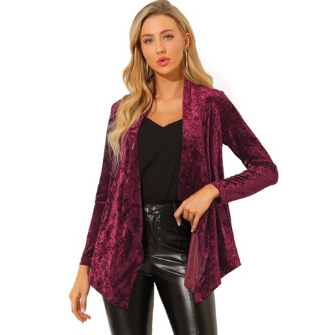 Women's Long Velvet Cardigan Jacket Lapel Collar Open Front Vintage Cardigan  Sweater with Pocket, Brown, Small : : Clothing, Shoes & Accessories