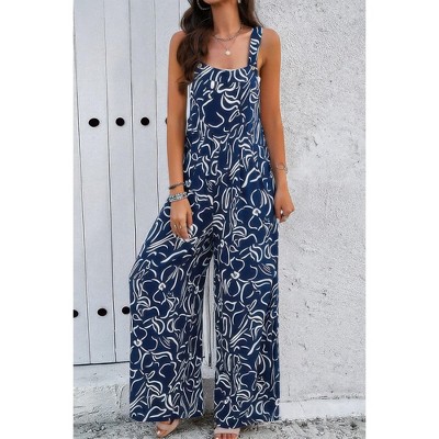 I AM A FASHION JUNKY Geo Print Smocked Sleeveless Pockets Jumpsuit