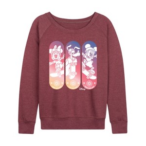 Women's - Disney - Mickey & Friends Lightweight French Terry Wide Neck Long Sleeve Graphic Shirt - 1 of 4
