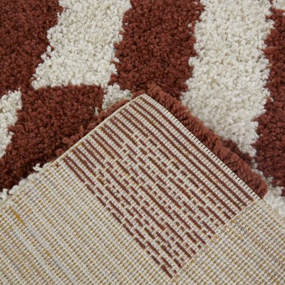 Rust and White Geometric Shag Area Rug for Kids 5'3" x 7'