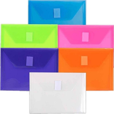 JAM Paper 5 1/2'' X 7 1/2'' 6pk Plastic Envelopes with Hook and Loop Closure, Index - Multicolor