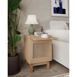 Rattan Nightstand, Extension Tray & Wood Legs, for Bedroom, Living Room and Small Spaces, Natural - 1 of 4