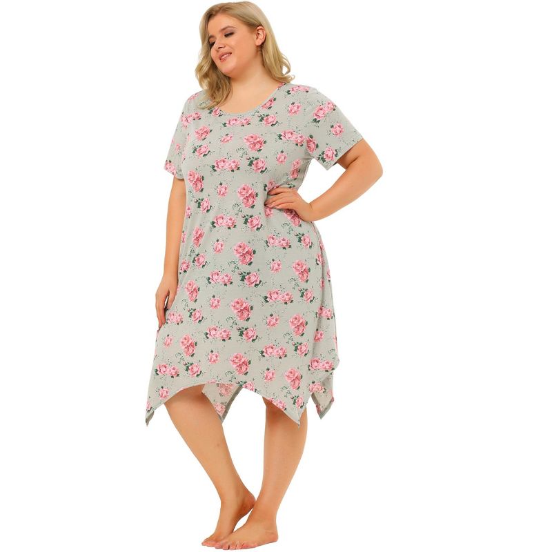 Agnes Orinda Women's Plus Size Short Sleeve Floral Cute Irregular Hem Nightgowns, 4 of 7