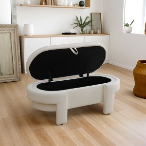 AndMakers Off-White Cotton Oval Ottoman with Storage - 1 of 4