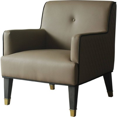 Accent Chair with Single Button Tufted Back and 1 Pillow Beige - Benzara