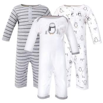 Hudson Baby Infant Cotton Coveralls 3pk, Gray Penguin