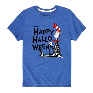 Boys' - Dr. Seuss - Cat in the Hat Happy Halloween Skeleton Cat Short Sleeve Graphic T-Shirt - 1 of 4