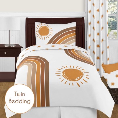 White and Pumpkin Boho Sun Print Toddler Crib Sheet Set