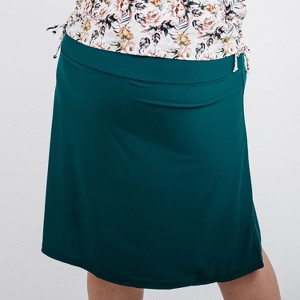 Calypsa Women's Plus Size Chlorine Resistant High Waisted Knee Length Swim Skirt With Attached Bike Shorts - 1 of 4